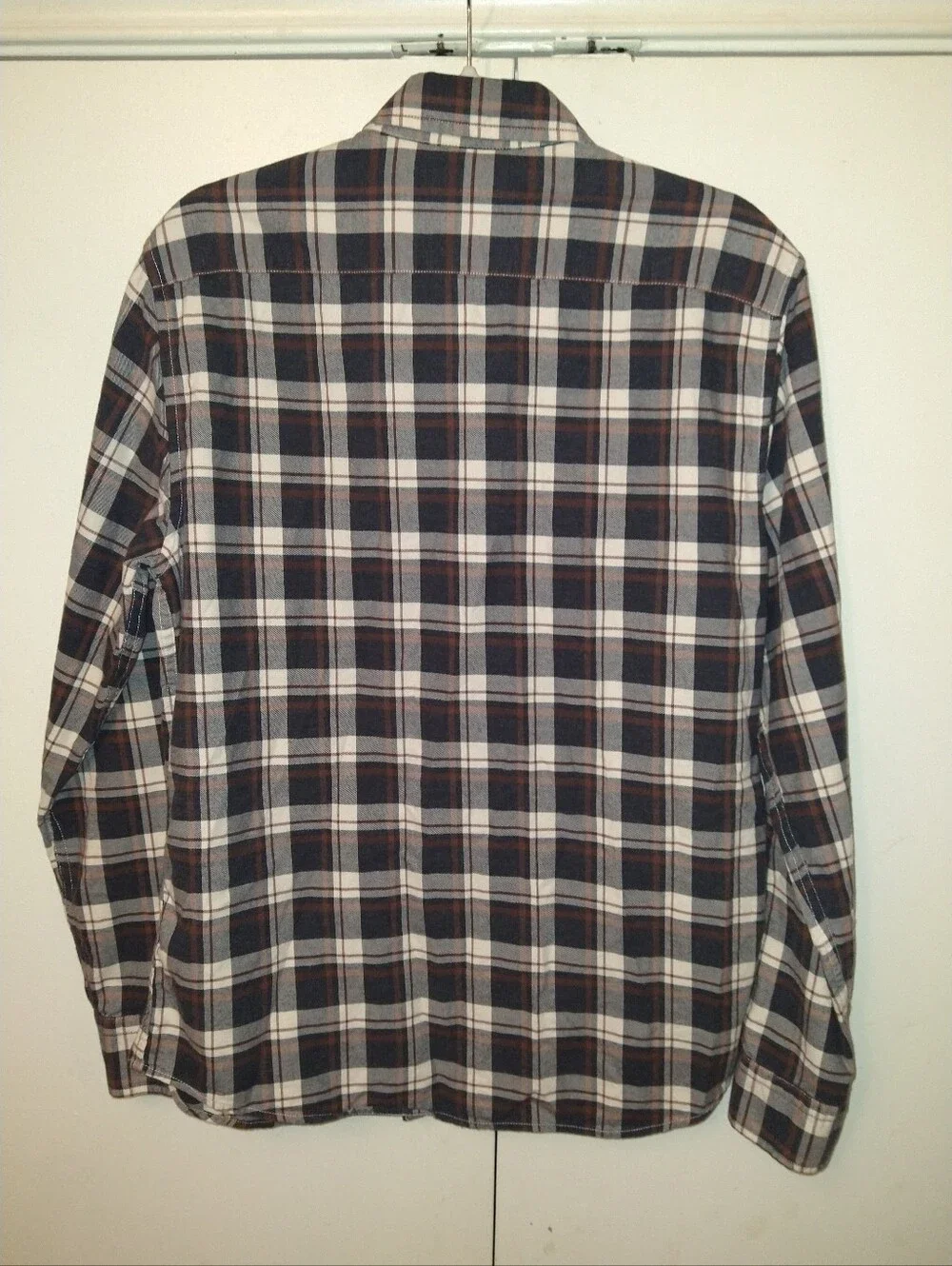 Banana Republic Luxe Untucked Slim Fit Plaid Long Sleeve Button Up Shirt Men's M